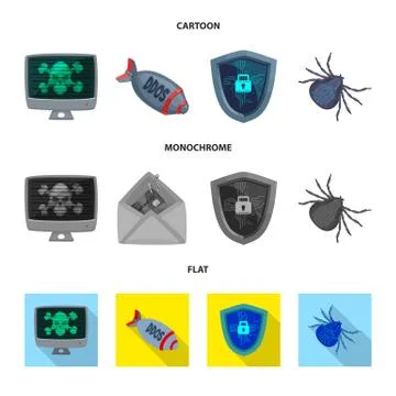 Vector design of virus and secure symbol. Collection of virus and cyber vector Illustrazione stock