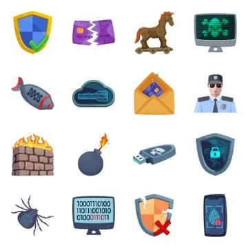 Vector design of virus and secure symbol. Set of virus and cyber stock symbol イラスト素材