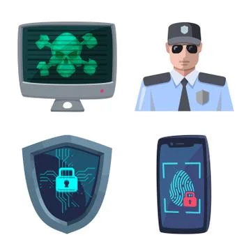 Vector design of virus and secure icon. Set of virus and cyber stock vector Illustrazione stock