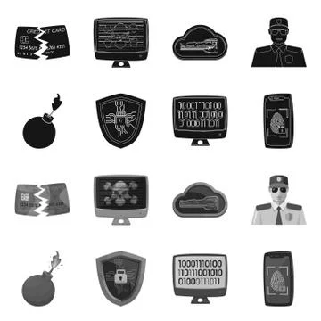 Vector design of virus and secure logo. Collection of virus and cyber stock イラスト素材