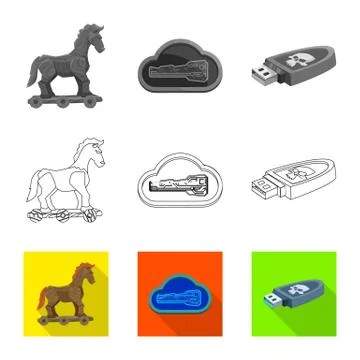 Vector design of virus and secure sign. Collection of virus and cyber vector イラスト素材