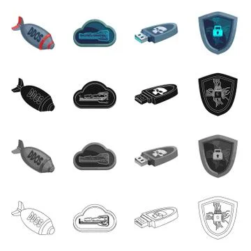 Vector design of virus and secure symbol. Collection of virus and cyber stock Illustrazione stock