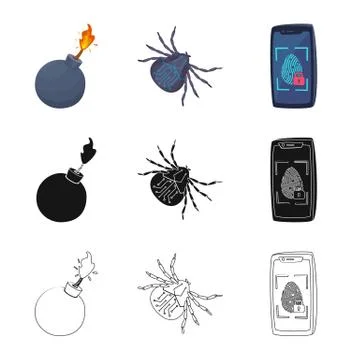 Vector design of virus and secure symbol. Collection of virus and cyber vector Stock Illustration