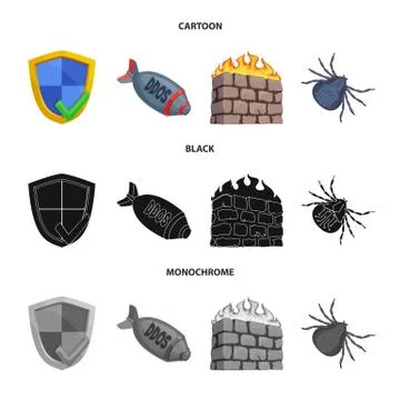 Vector design of virus and secure symbol. Collection of virus and cyber vector Illustrazione stock