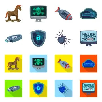 Vector design of virus and secure symbol. Set of virus and cyber stock vector Illustrazione stock