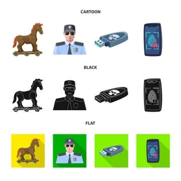 Vector design of virus and secure icon. Set of virus and cyber stock vector イラスト素材