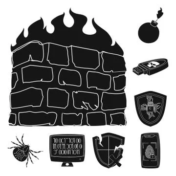 Vector design of virus and secure sign. Collection of virus and cyber stock イラスト素材