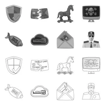 Vector design of virus and secure icon. Set of virus and cyber vector icon for Stock Illustration