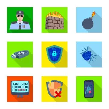 Vector design of virus and secure logo. Collection of virus and cyber vector Stock Illustration