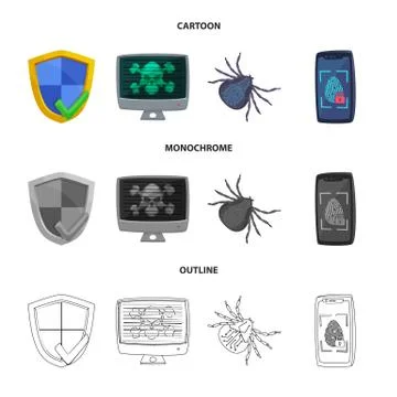 Vector design of virus and secure sign. Set of virus and cyber vector icon for Stock-Illustration