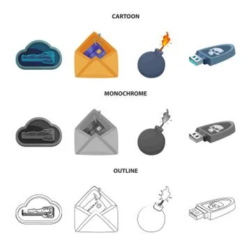 Vector design of virus and secure sign. Set of virus and cyber stock vector Stock Illustration