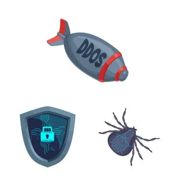 Vector design of virus and secure symbol. Collection of virus and cyber stock Stock Illustration