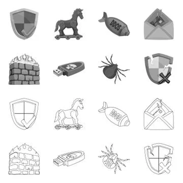 Vector design of virus and secure sign. Collection of virus and cyber vector Illustrazione stock