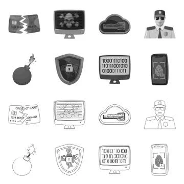 Vector design of virus and secure symbol. Collection of virus and cyber stock イラスト素材