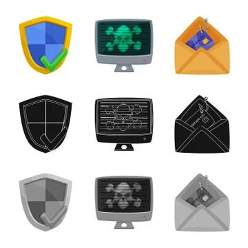 Vector design of virus and secure icon. Collection of virus and cyber stock Stock Illustration