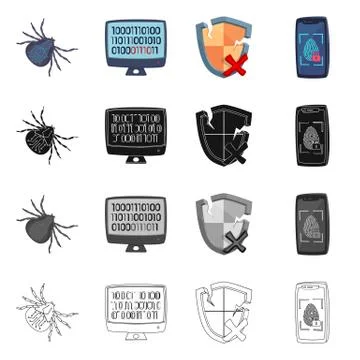 Vector design of virus and secure symbol. Collection of virus and cyber stock イラスト素材