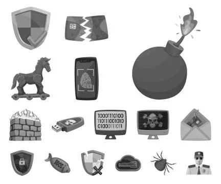 Vector design of virus and secure icon. Collection of virus and cyber stock Stockillustratie