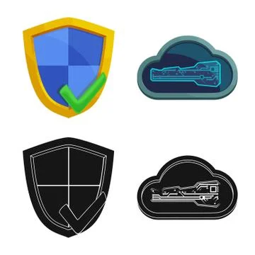 Vector design of virus and secure sign. Collection of virus and cyber stock Stock-Illustration