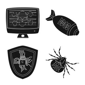 Vector design of virus and secure sign. Set of virus and cyber stock vector Stock Illustration