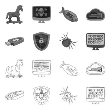 Vector design of virus and secure sign. Set of virus and cyber vector icon for イラスト素材