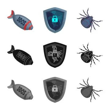 Vector design of virus and secure logo. Collection of virus and cyber stock イラスト素材