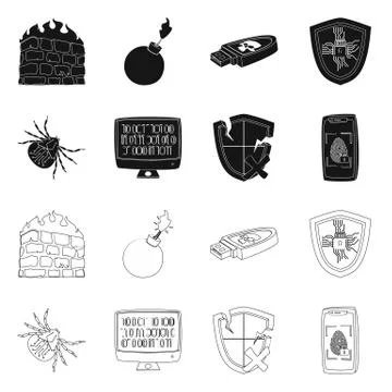 Vector design of virus and secure icon. Set of virus and cyber vector icon for イラスト素材
