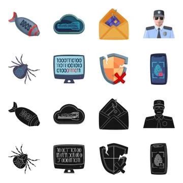 Vector design of virus and secure icon. Set of virus and cyber vector icon for イラスト素材