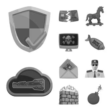 Vector design of virus and secure symbol. Set of virus and cyber vector icon for Stock-Illustration