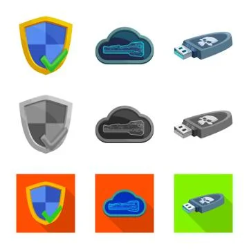 Vector design of virus and secure icon. Collection of virus and cyber stock Stockillustratie