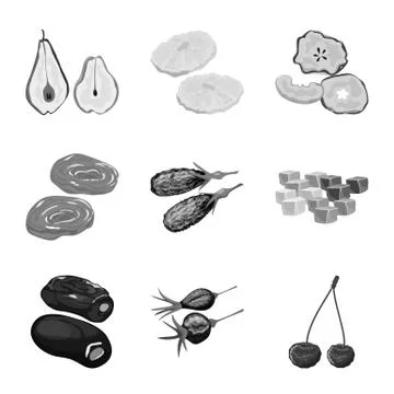 Vector design of vitamin and nature sign. Collection of vitamin and dried stock Stock Illustration