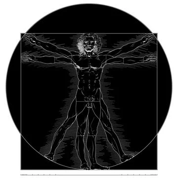 Vector design of the Vitruvian Man, negative of Leonardo original work, all o Illustrazione stock