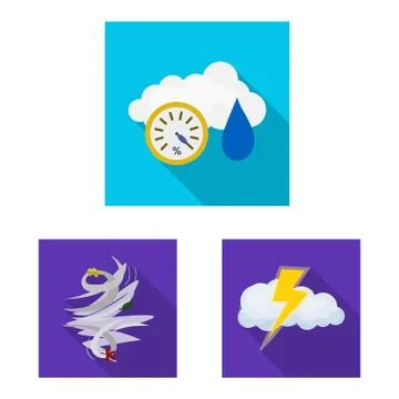 Vector design of weather and climate sign. Collection of weather and cloud stock Illustrazione stock