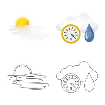 Vector design of weather and climate sign. Set of weather and cloud stock symbol Stock Illustration