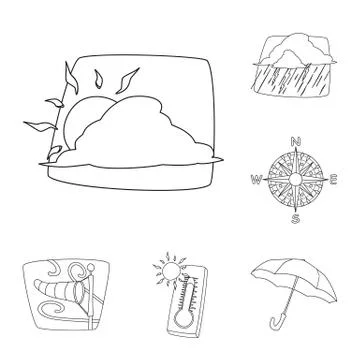 Vector design of weather and climate sign. Collection of weather and cloud 스톡 일러스트