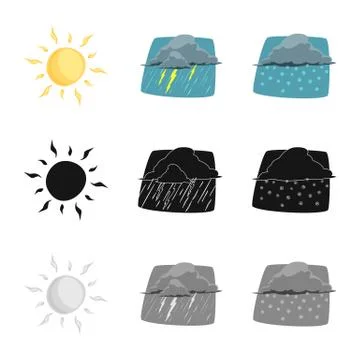 Vector design of weather and climate sign. Set of weather and cloud stock vector Illustrazione stock