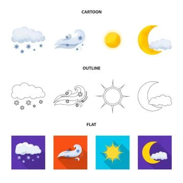 Vector design of weather and climate sign. Set of weather and cloud vector icon 스톡 일러스트
