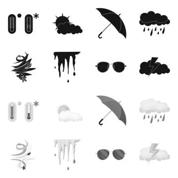 Vector design of weather and climate symbol. Set of weather and cloud stock 스톡 일러스트