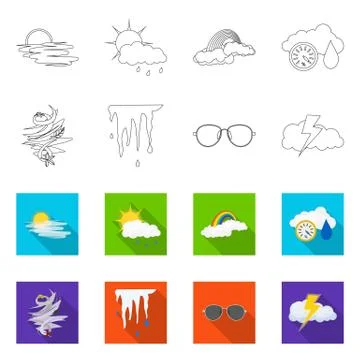 Vector design of weather and climate symbol. Collection of weather and cloud 스톡 일러스트