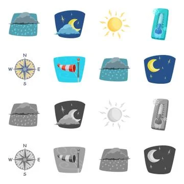 Vector design of weather and climate logo. Set of weather and cloud stock vector Stockillustratie