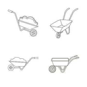 Vector design of wheelbarrow and dirt logo. Set of wheelbarrow and barrow stock Stock Illustration