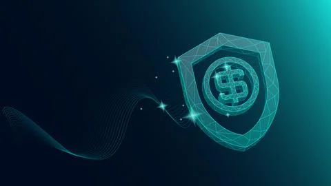 Vector design. Wireframe dollar shield emitting financial protection energy Stock Illustration