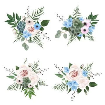 Vector designer elements set collection of green eucalyptus, art foliage natu 스톡 일러스트