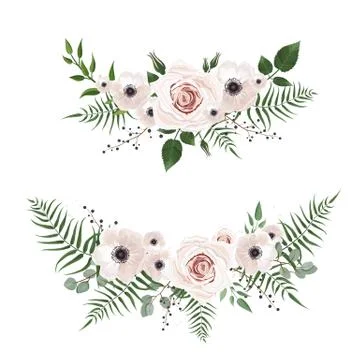 Vector designer elements set collection of green forest leaves, and flowers in 스톡 일러스트