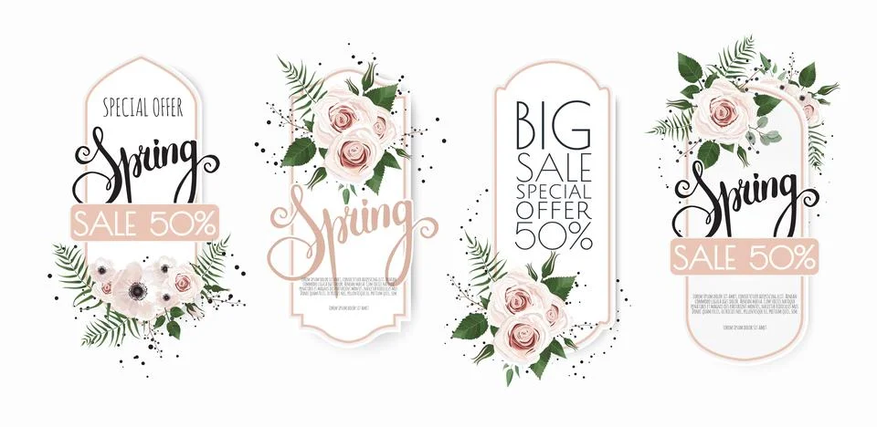 Vector designer elements set collection of green forest leaves, and flowers in 스톡 일러스트