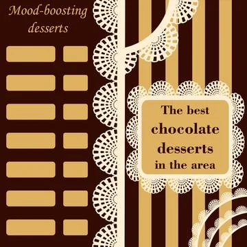 Vector dessert menu layout with price list blanks on chocolate brown backgrou Stock Illustration
