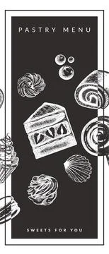 Vector dessert pastry menu in etching vintage style. Template flyer for Stock Illustration