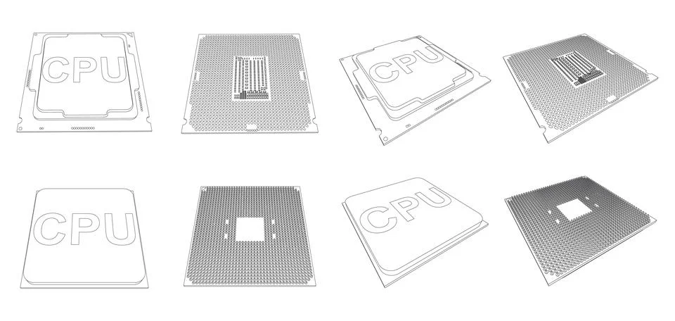 Vector detailed illustration of cpu semiconductor chip with contacts 스톡 일러스트