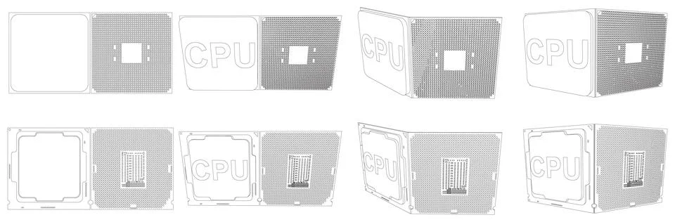 Vector detailed illustration of cpu semiconductor chip with contacts 스톡 일러스트