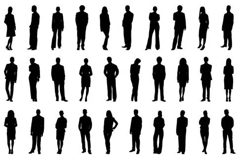 Vector detailed silhouettes set of standing people male and female full body Stock Illustration