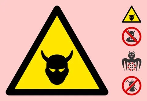 Vector Devil Head Warning Triangle Sign Icon Stock Illustration